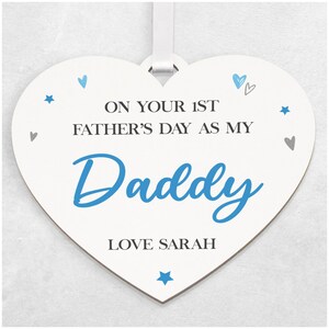 1st First Fathers Day Gift for Daddy - Personalised 1st Fathers Day Keepsake - From Son Daughter Baby - Daddy and Baby - White Hearts