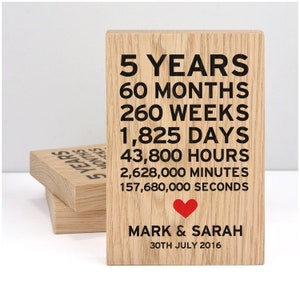 5th Anniversary Gifts for Husband Him, PERSONALISED Wood Anniversary Gift for Him Her, Gifts from Wife, 5 Years Together, Wooden Anniversary