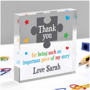 Teacher Puzzle Piece Thank You Gifts, School Leaving Gift, End of Term Gift, Personalised Teacher Assistant Head Teacher Gift, With Grey Bag