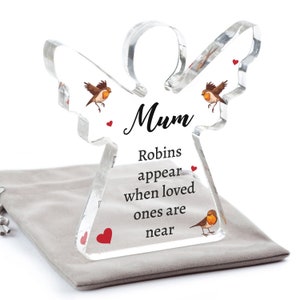 Mum Memorial Gift, Robin Memorial Ornament Plaque, Christmas Robin Memorial Ornament Decoration Gifts, With Grey Bag