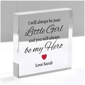 Daddys Little Girl, Personalised Daddy and Daughter, Father and Daughter, Hero Fathers Day Gift from Daughter, Clear Blocks With Grey Bag