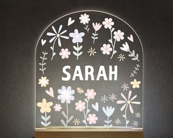 Girls Bedroom Night Light, Custom Printed Name Lamp, Girls Bedroom Decor, Girls Nursery, Flower Light, Flower Lamp, Flower Bedroom