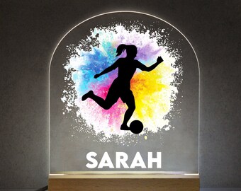 Football Gifts For Girls, Personalised Girls Football Night Light Lamp, Children's Light, Girls Bedroom, Football Bedroom, Soccer Gift