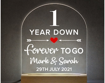 1 Year Down Forever To Go, 1st Anniversary Gifts Boyfriend Girlfriend Him Her, Romantic Night Light For Couples, 1 Year Anniversary