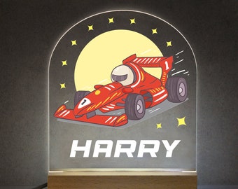 Racing Car Night Light, Personalised Red Racing Car Gifts For Boys, LED Desk Table Lamp, Birthday Gifts For Boys, Boys Bedroom Decor