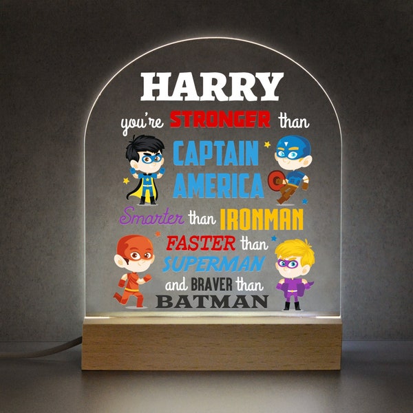 Personalised Superhero LED Desk Table Lamp Night Light, Superhero Gifts For Boys, Birthday Gifts For Boys, Superhero Bedroom, Boys Bedroom