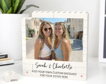 Personalised Sister Photo Gifts, Sisters Birthday Building Block With Any Message