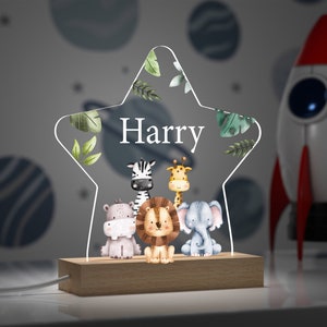 Personalised Jungle Animal Lamp, Kids Star Night Light Gift, Safari Jungle Animal Light, Birthday Gifts for Kids, Kids Bedroom Nursery Light