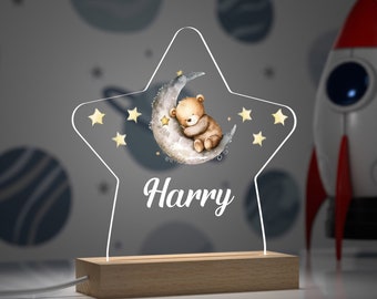 Girls Boys Star Night Light, Baby Nursery Decor, Baby Boy Gift, Baby Girl Gift, Childs Light, Name Lamp, LED Night Light, Teddy Bear Light