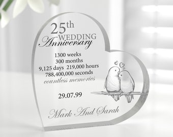 Personalised 25th Anniversary Gift, Mum Dad Husband Wife, 25th Wedding Anniversary, Silver Wedding Anniversary, Mr & Mrs, With Grey Bag