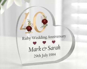 40th Anniversary Gift For Parents, Personalised 40th Wedding Anniversary Present, Ruby Wedding Anniversary, 40 Years, With Grey Bag
