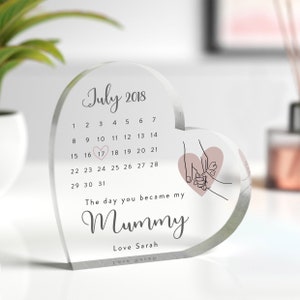 Personalised Day You Became My Mummy Date Heart from Daughter Son, Mother's Day, Birthday, New Mummy Gift, First Mothers Day, With Grey Bag