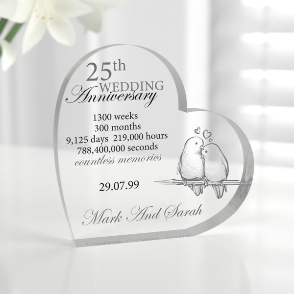 Personalised 25th Anniversary Gift, Mum Dad Husband Wife, 25th Wedding Anniversary, Silver Wedding Anniversary, Mr & Mrs, With Grey Bag