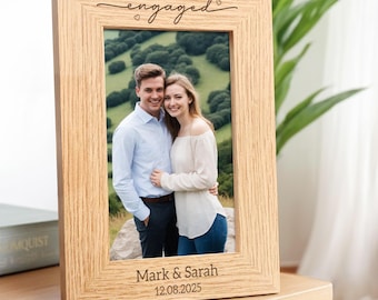Personalised Engagement Gifts, Wooden Engraved Engagement Photo Frame 6x4 7X5