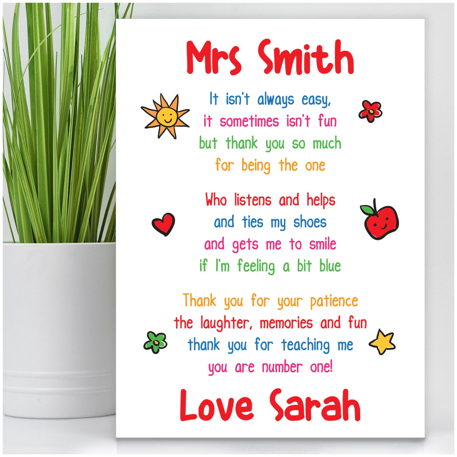 Teacher Poem Thank You Teacher Gift End Of Year Teacher Etsy Uk