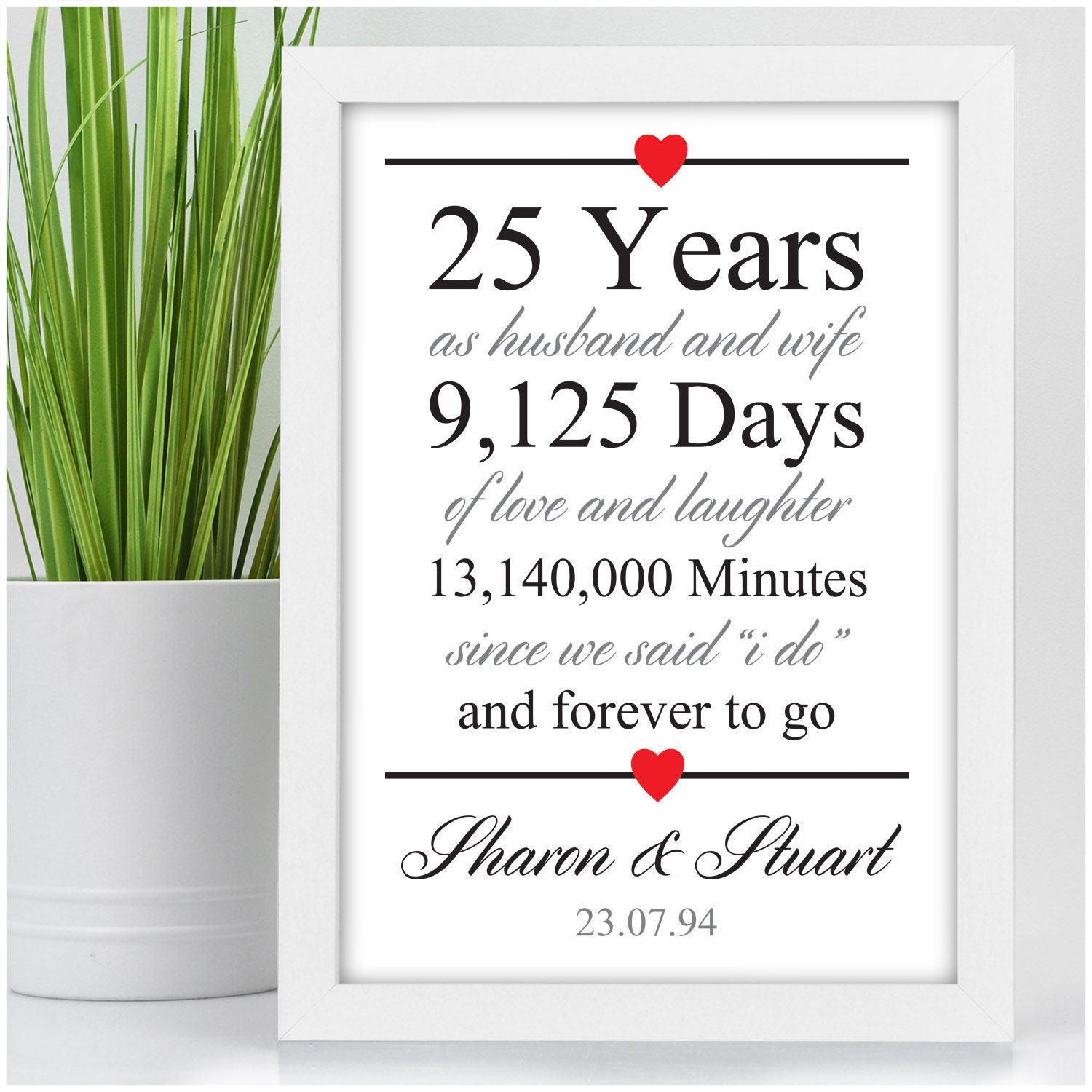 25 Years Married Personalised Silver Wedding Anniversary Gifts Couple Him Her Twenty Five Years Acrylic Heart Block With Grey Bag 25th Wedding Anniversary Gifts Husband Wife Parents Mum and Dad