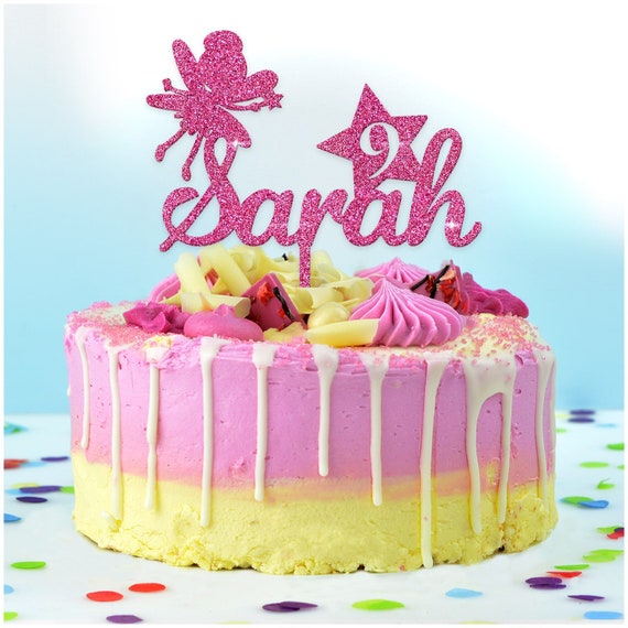 many colours avail. Glitter Fairy Birthday Cake Topper with number And Name many colours avail. Glitter Fairy Birthday Cake Topper with number And Name