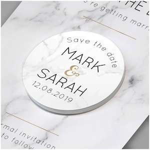 Gold Marble Save The Date Fridge Magnet - Personalised Modern Gold Save The Date Cards - Modern Wedding Marble Save The Date Cards Magnets