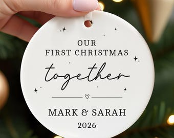 Couples First Christmas Together Ornament, Personalised Boyfriend Girlfriend Gift With Red Bag