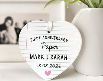Personalised 1st Anniversary Gifts, Paper Anniversary, Ceramic Hanging Ornament with Gift Bag