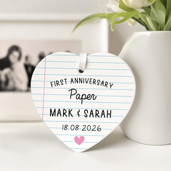 Personalised 1st Anniversary Gifts, Paper Anniversary, Ceramic Hanging Ornament with Gift Bag