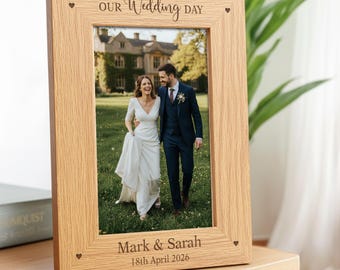 Wedding Gifts For The Couple, Personalised Engraved Wooden Wedding Photo Frame
