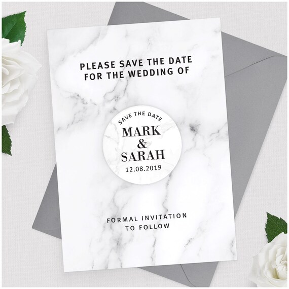 Marble Effect PERSONALISED Modern Wedding Save The Date Cards Fridge Magnets 