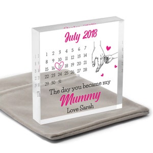 Personalised Day You Became My Mummy Date Heart from Daughter Son, Sentimental Gift, Mother's Day, Christmas, Birthday With Grey Bag