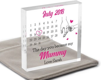 Personalised Day You Became My Mummy Date Heart from Daughter Son, Sentimental Gift, Mother's Day, Christmas, Birthday With Grey Bag