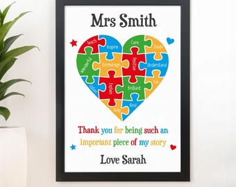Personalised Puzzle Piece Teacher Gifts, Teacher Thank You, School End of Term, Nursery Teacher, Teaching Assistant TA, Autism Puzzle