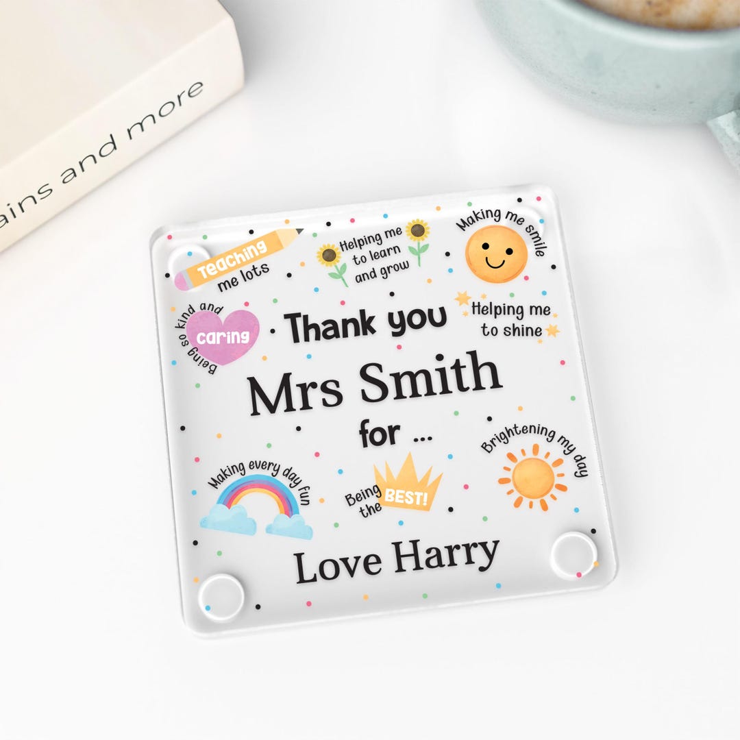 Personalised Teacher Gift, Thank You Teacher Coaster, School Leaving ...
