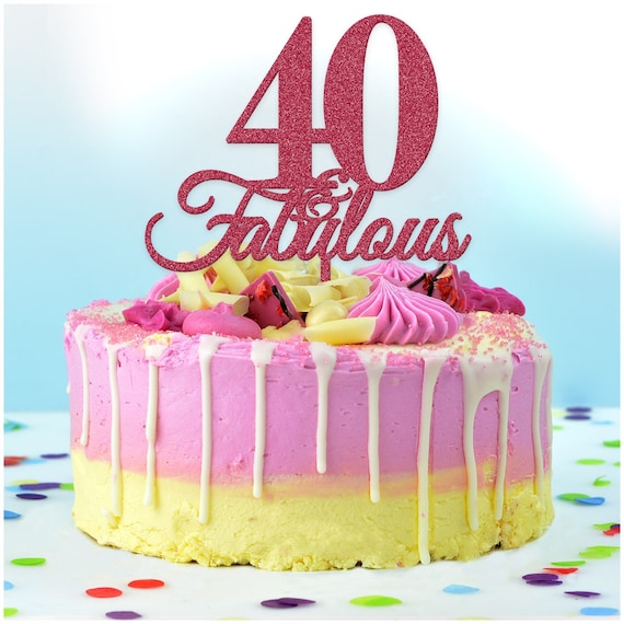 Personalised 40 and Fabulous Birthday Glitter Cake Topper Any Name Any Age 50 60 