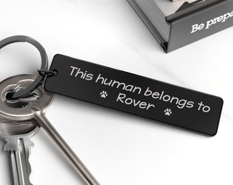 Dog Dad Gift, Personalised This Human Belongs To Keyring