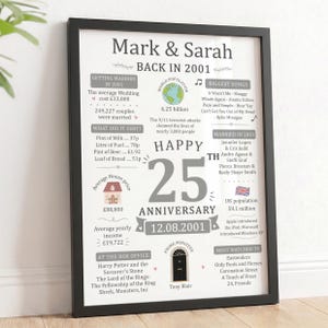 Personalised 25th Wedding Anniversary Gifts | Married in 2001 Print and Wooden Frame afbeelding 1