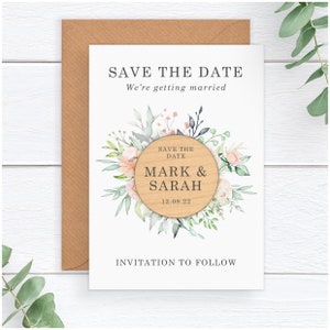 Pastel Wedding Save The Date - PERSONALISED Rustic Wooden Save The Date Fridge Magnet - Floral Spring Summer Autumn Unique Save The Date