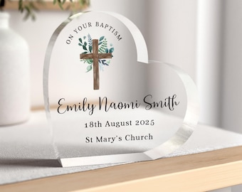 Baptism Gift for Girls Boys, Baptism Keepsake for Godson Goddaughter, Clear Heart Block With Grey Bag