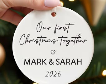 Our First Christmas Together 2026 Ornament, Personalised Couples Christmas Gift, With Red Bag