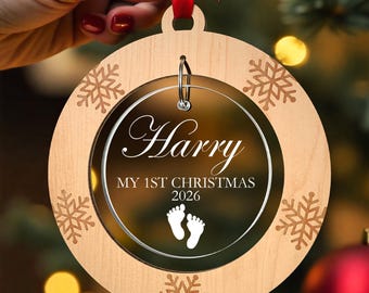 Personalised Baby's First Christmas Bauble | New Baby Christmas Ornament With Red Bag