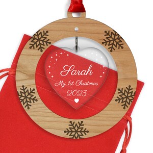 Baby's First Christmas Decorations Personalised Babys 1st Christmas Ornament Babys 1st Xmas Keepsake New Baby Christmas With Red Bag image 4