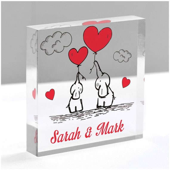 Regalos para el primer día de San Valentín para novia, novio,  personalizado, nuestro primer día de San Valentín, regalos para parejas,  bloques transparentes con bolsa gris -  España