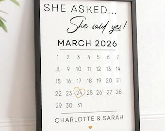 Personalised Lesbian Engagement Gifts, She Said Yes A5 A4 Print Wooden Frame