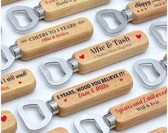 5th Wedding Anniversary Gifts for Husband Him - 5 Years Wood You Believe It - PERSONALISED Wood Anniversary Bottle Opener - Gifts from Wife