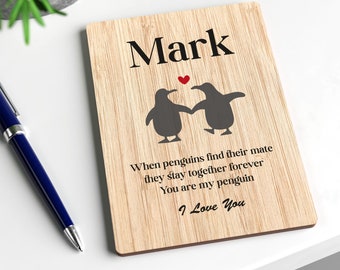 Penguin Card For Boyfriend, Girlfriend, Husband, Wife | Personalised Wooden Anniversary Card | Birthday Card Him Her | You're My Penguin