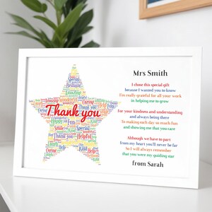 Cadeaux personnalisés de remerciement pour les enseignants, cadre en bois A5 A4 avec poème en étoile image 2