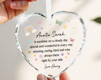 Personalised Auntie Birthday Gifts From Niece or Nephew; Crystal Hanging Plaque With Gift Bag