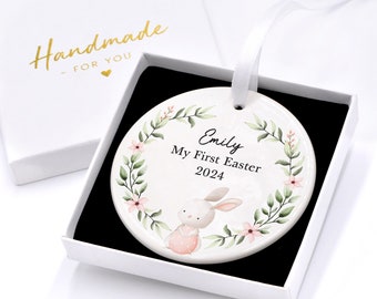 My First Easter 2024, Personalised Happy Easter Ornament Baby Girl, Girls My First Easter Gift, Babys 1st Easter Daughter With Gift Bag