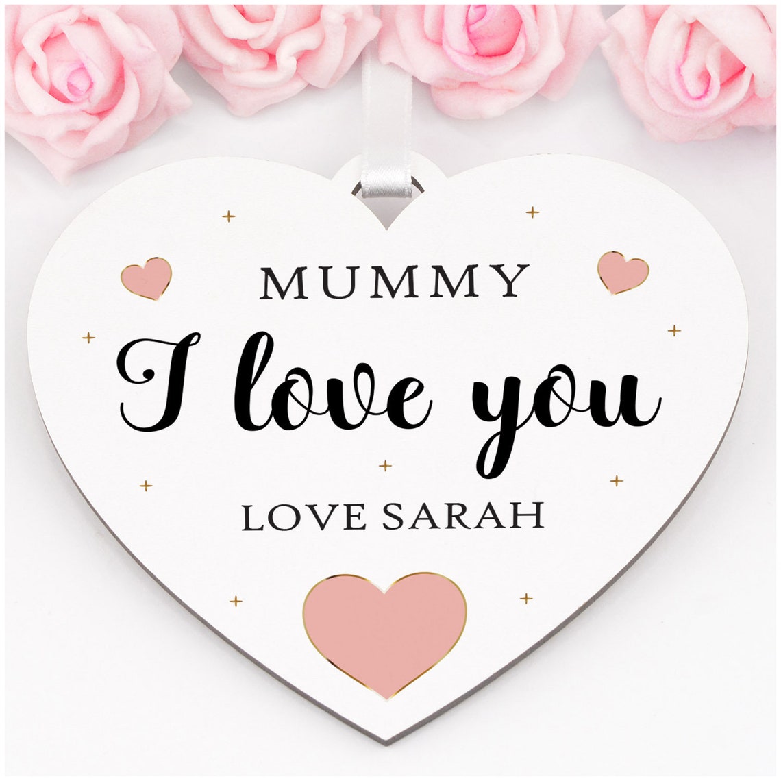 Mummy I Love You Wooden Heart Plaque Ornament Personalised Etsy