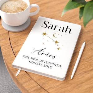Aries Notebook - Aries Gift - Aries Birthday - Gift For Aries - White A5 Notebook And Pen - March Birthday - April Birthday - Star Sign Gift
