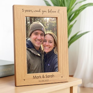 5th Anniversary Gifts, Personalised Engraved Wood Photo Frame