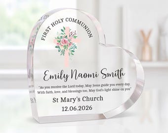 Personalised First Communion Gifts Girls, Her | 1st Holy Communion Keepsake With Grey Bag